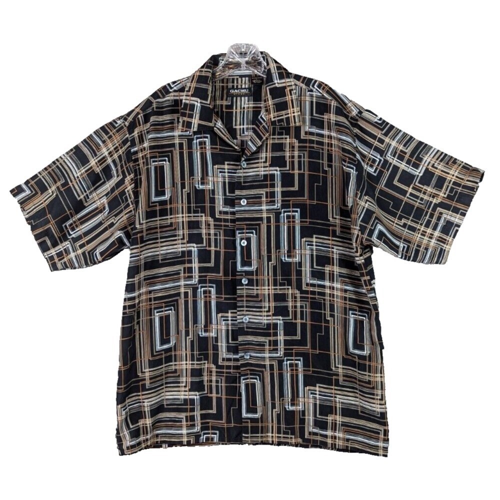 Gachu By KBB Button Up Men's Short Sleeve Shirt Abstract Preppy Polyester Size L